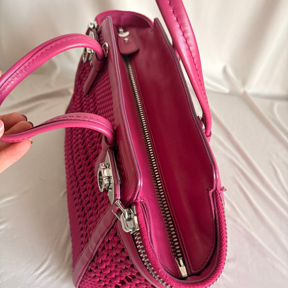 Salvatore Ferragamo Verve Pink Woven Satin Tote - Picture 12 of 16